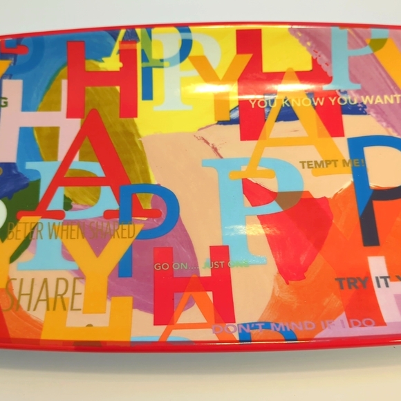 Anthropologie Happy Ceramic Tray Serving Platter Decor Multicolor Inspirational - Picture 3 of 5